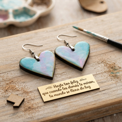 Aretes largos de madera pintada