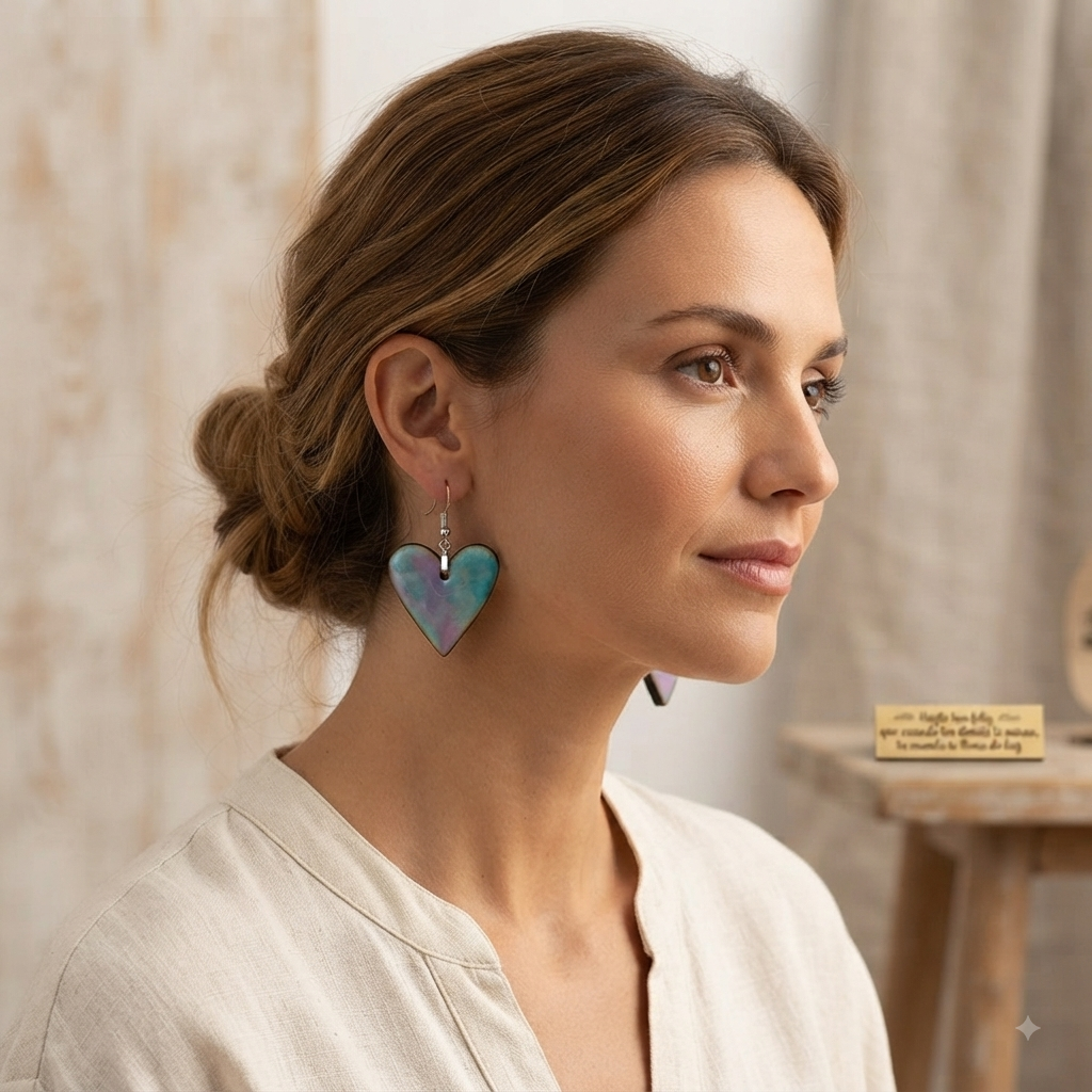 Aretes largos de madera pintada