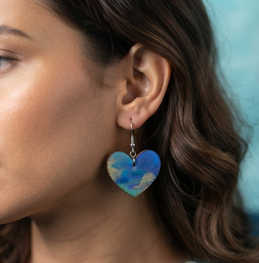 Aretes largos de madera pintada